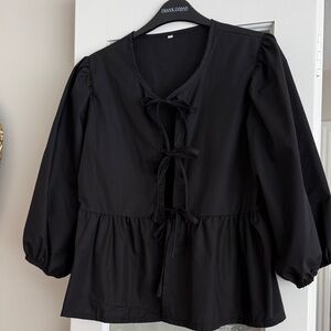Black Women's Blouse with Bow Details
